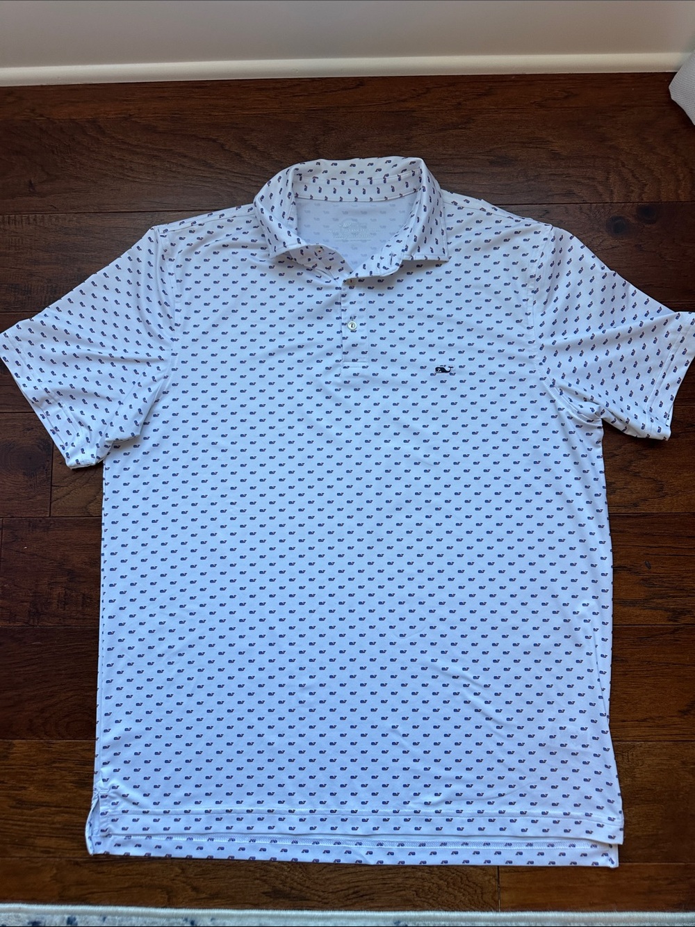 Vineyard Vines White Polo with American Flag Whale Print